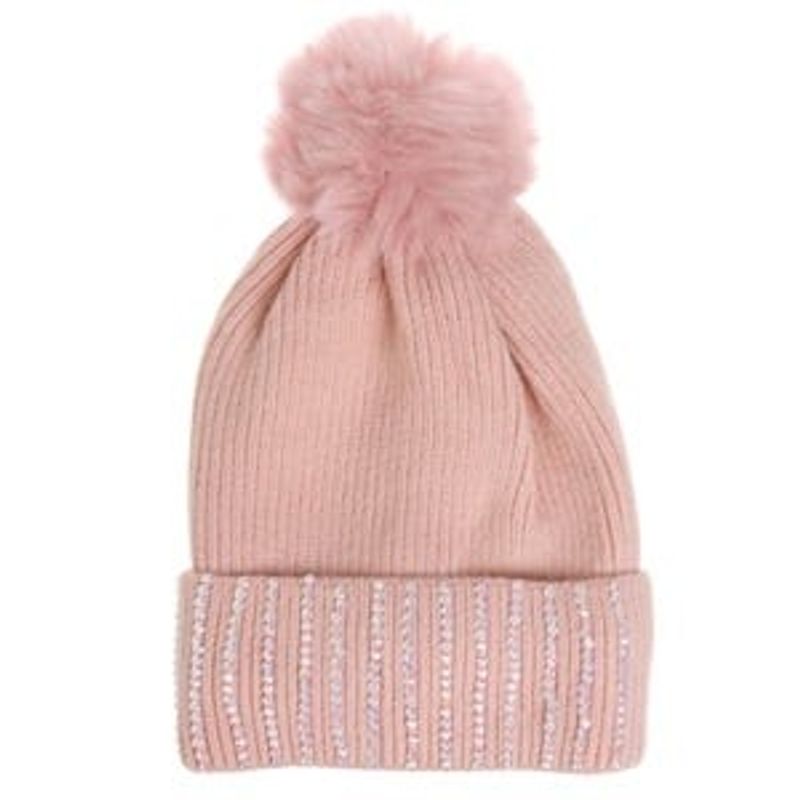 Fashion, accesorii si bijuterii - Femei - Accesorii femei - Caciuli si palarii femei - Caciula tricotata cu captuseala fleece si pompon, Roz, pentru femei - Infinity.ro