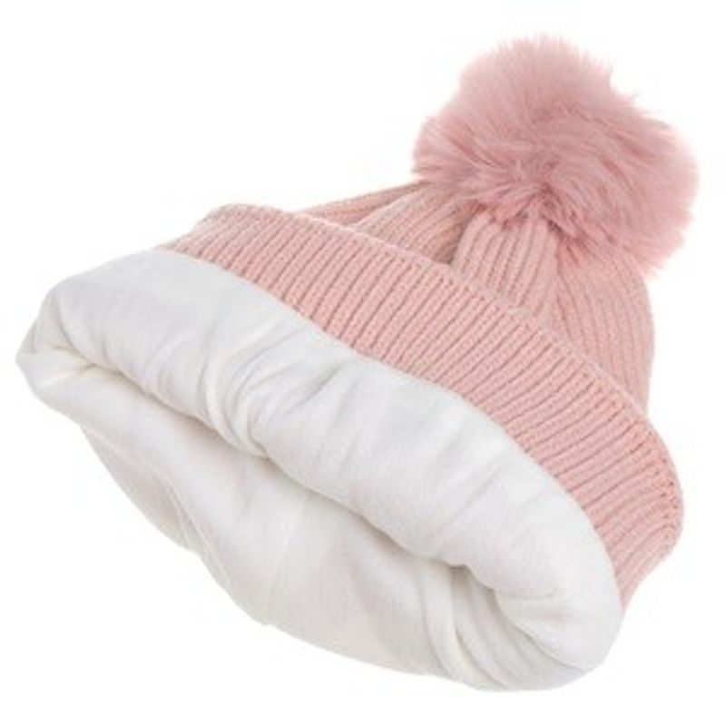 Fashion, accesorii si bijuterii - Femei - Accesorii femei - Caciuli si palarii femei - Caciula tricotata cu captuseala fleece si pompon, Roz, pentru femei - Infinity.ro