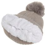 Fashion, accesorii si bijuterii - Femei - Accesorii femei - Caciuli si palarii femei - Caciula tricotata cu paiete, captuseala fleece si pompon, Taupe - Infinity.ro