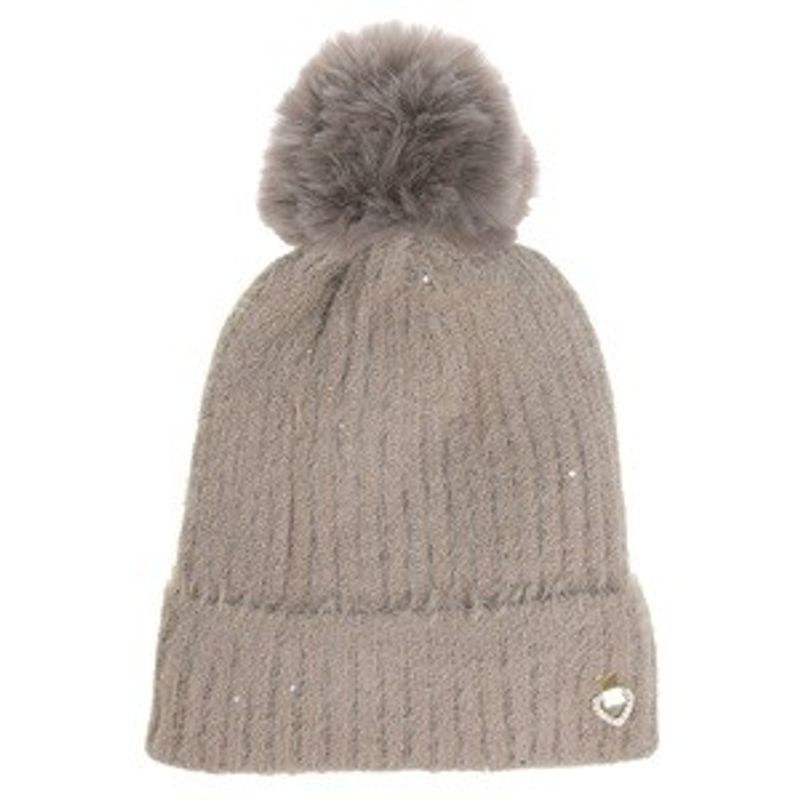 Fashion, accesorii si bijuterii - Femei - Accesorii femei - Caciuli si palarii femei - Caciula tricotata cu paiete, captuseala fleece si pompon, Taupe - Infinity.ro