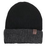 Fashion, accesorii si bijuterii - Femei - Accesorii femei - Caciuli si palarii femei - Caciula tricotata neagra cu gri, captuseala fleece si patch PU, unisex - Infinity.ro