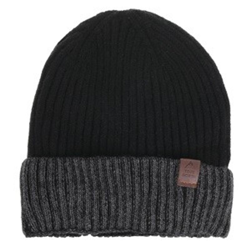 Fashion, accesorii si bijuterii - Femei - Accesorii femei - Caciuli si palarii femei - Caciula tricotata neagra cu gri, captuseala fleece si patch PU, unisex - Infinity.ro