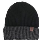 Fashion, accesorii si bijuterii - Femei - Accesorii femei - Caciuli si palarii femei - Caciula tricotata neagra cu gri, captuseala fleece si patch PU, unisex - Infinity.ro