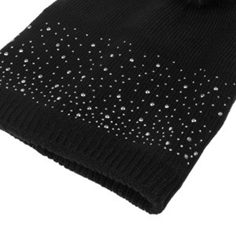 Fashion, accesorii si bijuterii - Femei - Accesorii femei - Caciuli si palarii femei - Caciula tricotata neagra cu strass si pompon pentru femei - Infinity.ro