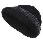 Fashion, accesorii si bijuterii - Femei - Accesorii femei - Caciuli si palarii femei - Caciula tricotata neagra cu gri, captuseala fleece si patch PU, unisex - Infinity.ro