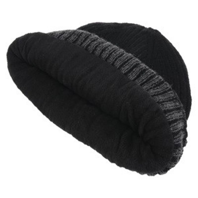 Fashion, accesorii si bijuterii - Femei - Accesorii femei - Caciuli si palarii femei - Caciula tricotata neagra cu gri, captuseala fleece si patch PU, unisex - Infinity.ro