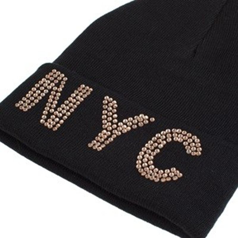 Fashion, accesorii si bijuterii - Femei - Accesorii femei - Caciuli si palarii femei - Caciula tricotata neagra cu strass NYC pentru femei - Infinity.ro