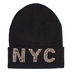 Fashion, accesorii si bijuterii - Femei - Accesorii femei - Caciuli si palarii femei - Caciula tricotata neagra cu strass NYC pentru femei - Infinity.ro