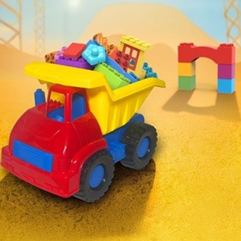 Jucarii, Copii si Bebe - Jucarii si jocuri - Vehicule si jucarii cu telecomanda - Masinute - Camion de constructii cu caramizi colorate, 30 piese, 32x20x25 cm - Infinity.ro