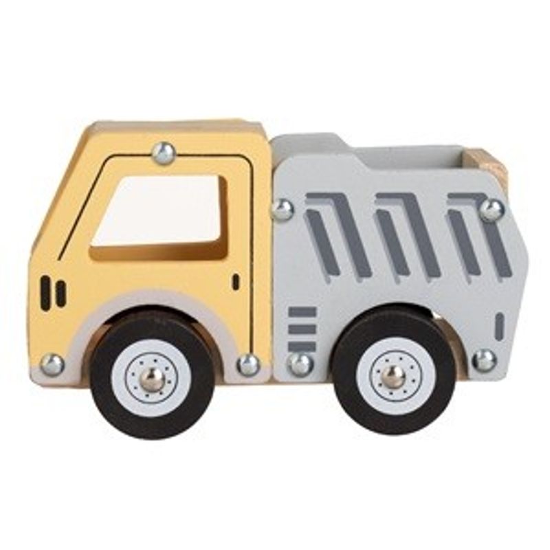 Jucarii, Copii si Bebe - Jucarii si jocuri - Vehicule si jucarii cu telecomanda - Masinute - Camion din Lemn cu 4 Roti, Galben si Gri, 14x7x9cm - Infinity.ro