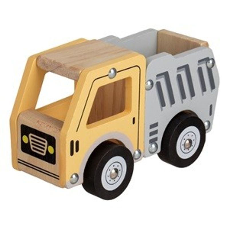 Jucarii, Copii si Bebe - Jucarii si jocuri - Vehicule si jucarii cu telecomanda - Masinute - Camion din Lemn cu 4 Roti, Galben si Gri, 14x7x9cm - Infinity.ro