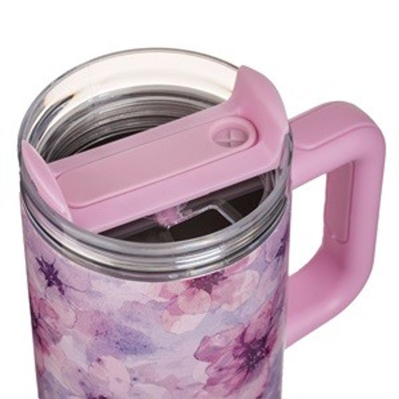 Casa si Gradina - Bucatarie si vesela - Accesorii bar - Termosuri si Cani termos - Cana Termos Inoxidabil Roz cu Imprimeu Floral - Pai Reutilizabil 900ml - Infinity.ro