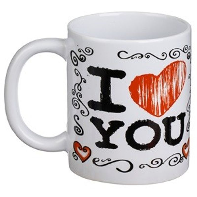 Casa si Gradina - Bucatarie si vesela - Cani si pahare - Cani si cesti - Cana ceramica alba cu inimi si mesaj I Love You, 340 ml - Infinity.ro