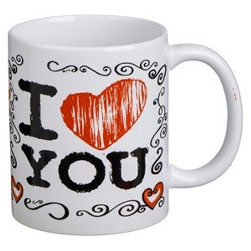 Casa si Gradina - Bucatarie si vesela - Cani si pahare - Cani si cesti - Cana ceramica alba cu inimi si mesaj I Love You, 340 ml - Infinity.ro