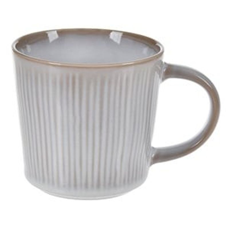 Casa si Gradina - Bucatarie si vesela - Cani si pahare - Cani si cesti - Cana ceramica cu model dungi, 480 ml, gri-bej - Infinity.ro