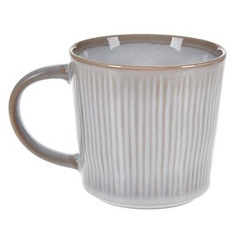 Casa si Gradina - Bucatarie si vesela - Cani si pahare - Cani si cesti - Cana ceramica cu model dungi, 480 ml, gri-bej - Infinity.ro