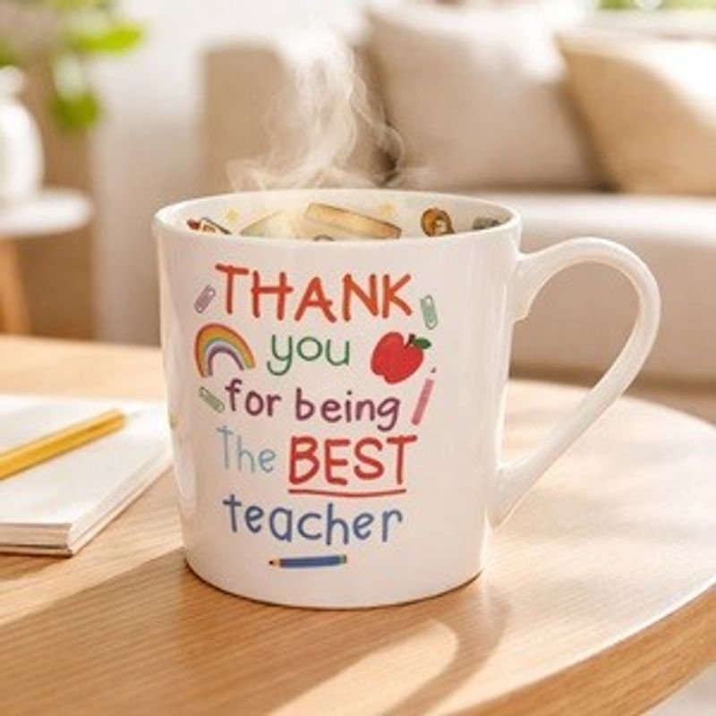 Casa si Gradina - Bucatarie si vesela - Cani si pahare - Cani si cesti - Cana ceramica alba, 380 ml, forma triunghiulara, cu mesaj pentru profesori - Infinity.ro