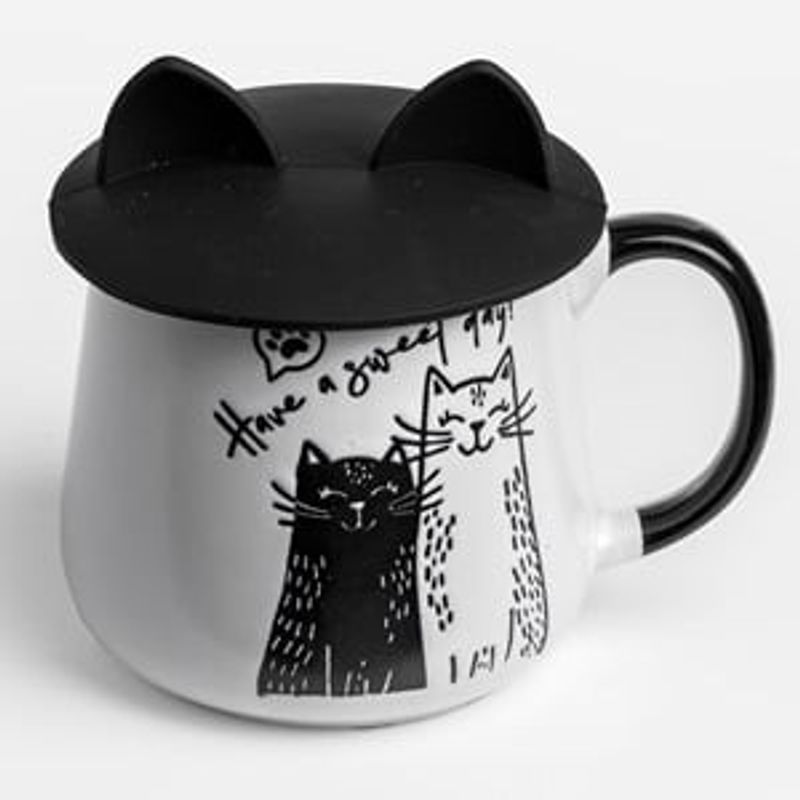Casa si Gradina - Bucatarie si vesela - Cani si pahare - Cani si cesti - Cana ceramica cu pisici, capac silicon, 400ml - Infinity.ro