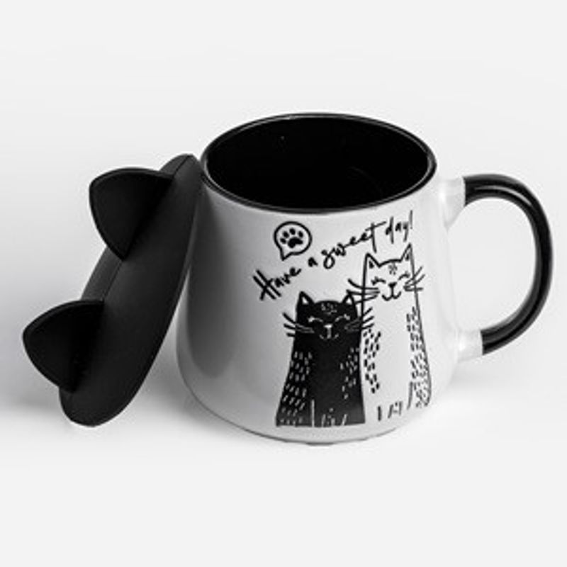 Casa si Gradina - Bucatarie si vesela - Cani si pahare - Cani si cesti - Cana ceramica cu pisici, capac silicon, 400ml - Infinity.ro