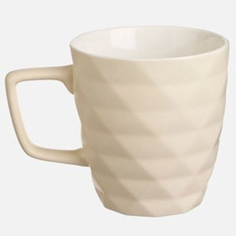 Casa si Gradina - Bucatarie si vesela - Cani si pahare - Cani si cesti - Cana ceramica ecru cu romburi reliefate si mesaj, 390 ml - Infinity.ro