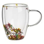 Casa si Gradina - Bucatarie si vesela - Cani si pahare - Cani si cesti - Cana din Sticla cu Perete Dublu si Flori Colorate, 350ml - Infinity.ro