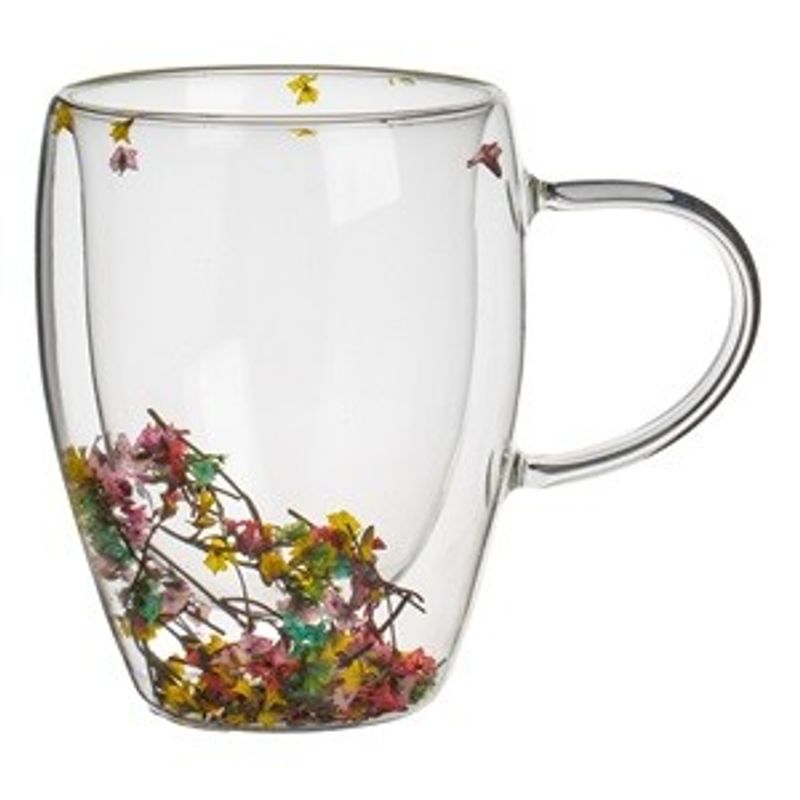 Casa si Gradina - Bucatarie si vesela - Cani si pahare - Cani si cesti - Cana din Sticla cu Perete Dublu si Flori Colorate, 350ml - Infinity.ro