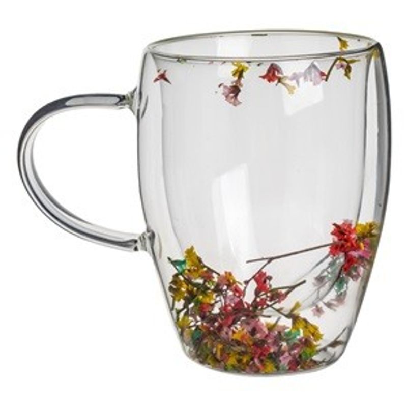 Casa si Gradina - Bucatarie si vesela - Cani si pahare - Cani si cesti - Cana din Sticla cu Perete Dublu si Flori Colorate, 350ml - Infinity.ro