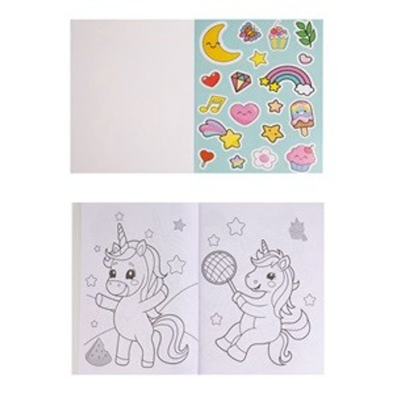 Carti si Birotica - Carti - Carti pentru copii - Carti de colorat - Carte de colorat A4 cu autocolante, 28 file, Unicorn, Mov - Infinity.ro
