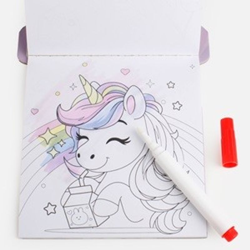 Carti si Birotica - Carti - Carti pentru copii - Carti de colorat - Carte de colorat cu apa, Unicorni, 12 file, 15.5x19.5cm, cu marker magic - Infinity.ro