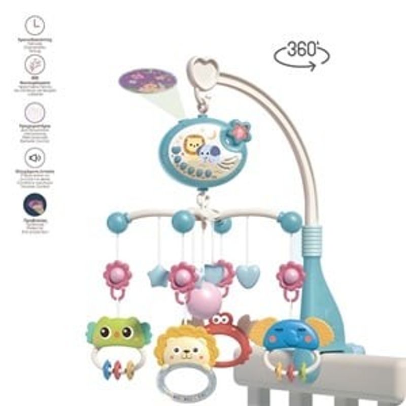 Jucarii, Copii si Bebe - Jucarii si jocuri - Jucarii bebelusi - Carusel patut - Carusel Muzical cu Proiector si Animale, Albastru - Infinity.ro
