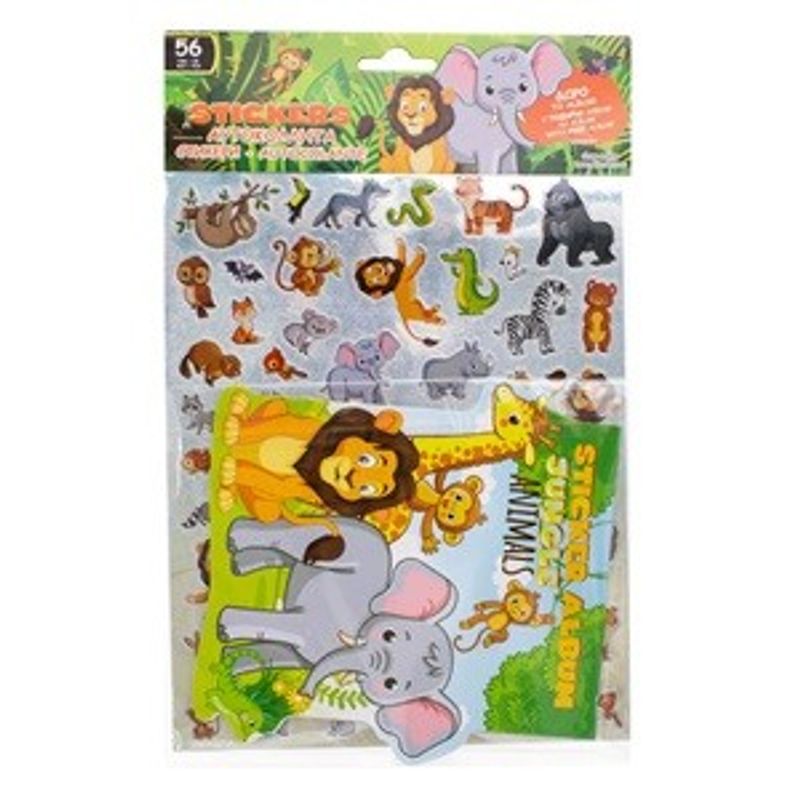 Casa si Gradina - Decoratiuni - Stickere decorative - Set Autocolante cu Animale din Jungla si Album, 56 bucati, Multicolor - Infinity.ro