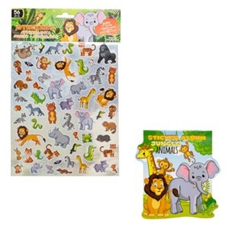 Casa si Gradina - Decoratiuni - Stickere decorative - Set Autocolante cu Animale din Jungla si Album, 56 bucati, Multicolor - Infinity.ro
