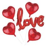 Casa si Gradina - Decoratiuni - Decoratiuni petrecere - Baloane - Set Baloane din Folie Inimi Rosii cu Mesaj 3D Love, 5 piese - Infinity.ro