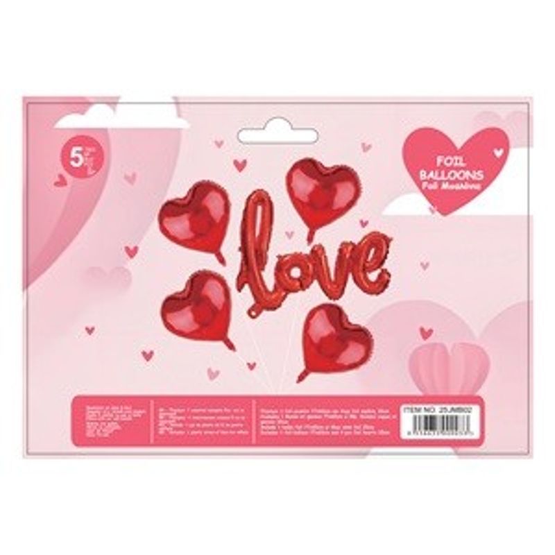 Casa si Gradina - Decoratiuni - Decoratiuni petrecere - Baloane - Set Baloane din Folie Inimi Rosii cu Mesaj 3D Love, 5 piese - Infinity.ro
