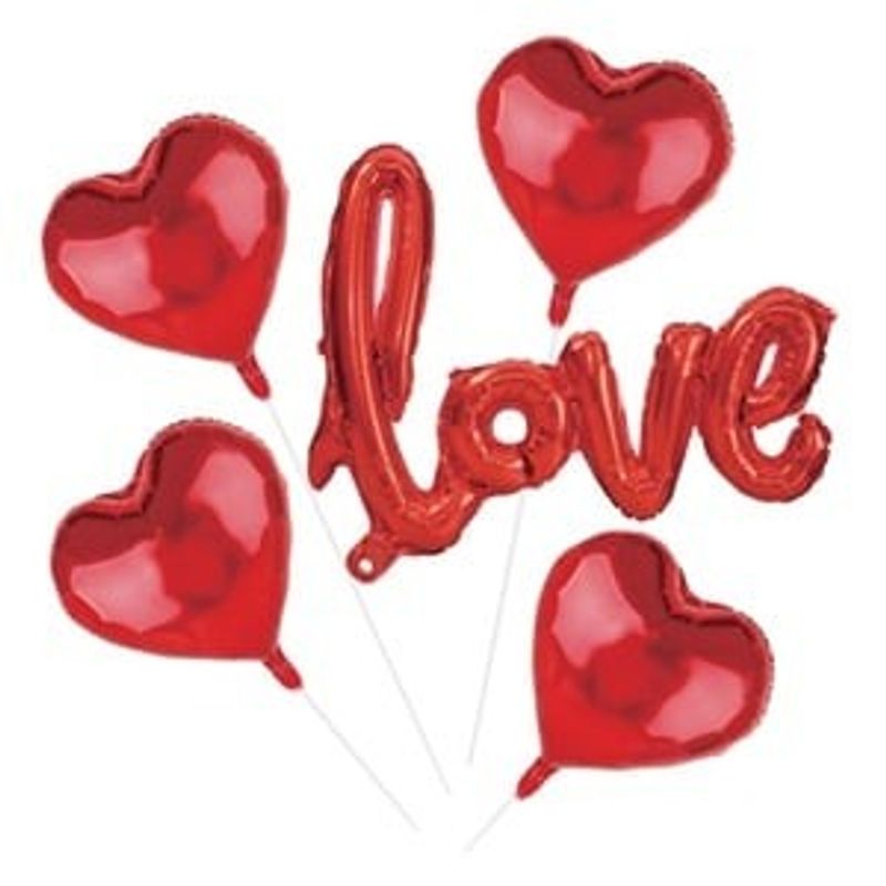 Casa si Gradina - Decoratiuni - Decoratiuni petrecere - Baloane - Set Baloane din Folie Inimi Rosii cu Mesaj 3D Love, 5 piese - Infinity.ro