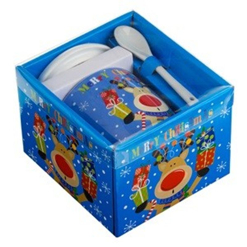 Casa si Gradina - Bucatarie si vesela - Cani si pahare - Cani si cesti - Set Cana de Craciun cu Capac & Lingura Ren cu Cadouri 340ml - 3 piese - Infinity.ro