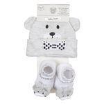 Fashion, accesorii si bijuterii - Copii - Accesorii copii - Caciuli si palarii copii - Set Caciula si Sosete pentru Nou Nascut, Gri, cu Ursulet 3D - Infinity.ro
