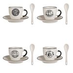 Casa si Gradina - Bucatarie si vesela - Cani si pahare - Cani si cesti - Set Cesti Ceramice cu Farfurioare si Lingurite, 4 Seturi, 90 ml, Alb - Infinity.ro