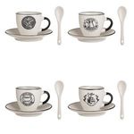Casa si Gradina - Bucatarie si vesela - Cani si pahare - Cani si cesti - Set Cesti Ceramice cu Farfurioare si Lingurite, 4 Seturi, 90 ml, Alb - Infinity.ro