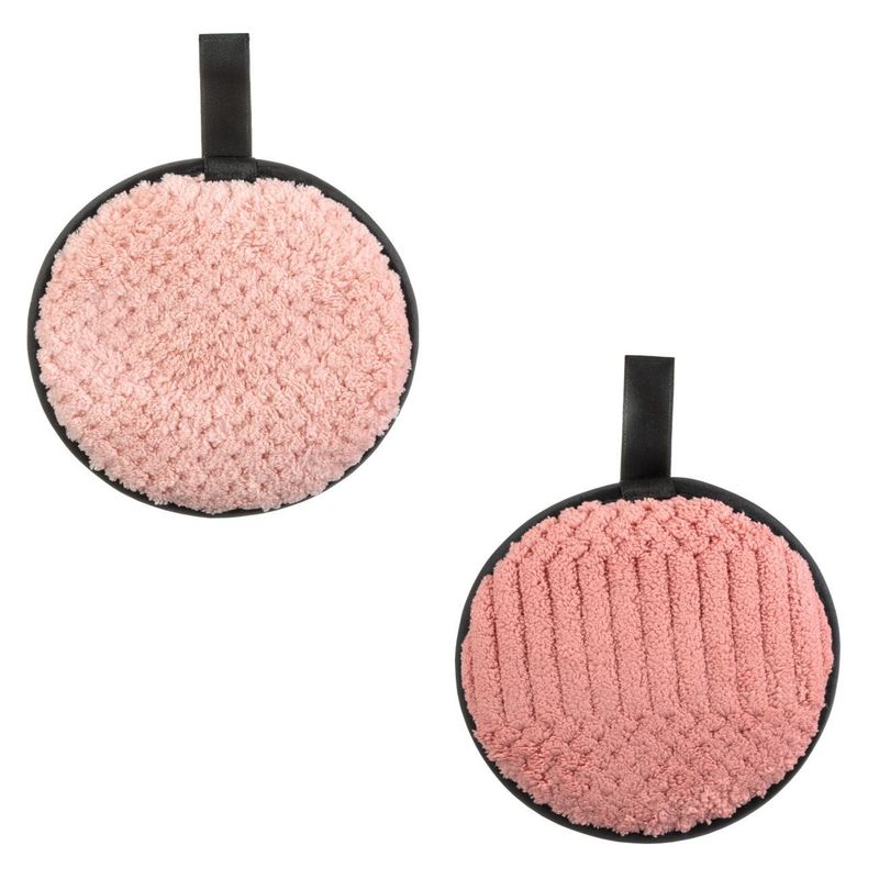 Ingrijire personala si Cosmetice - Machiaj - Aplicatoare si pensule machiaj - Set Bureti Demachianti Rotunzi, 2 buc, 11 cm, Roz Somon - Infinity.ro