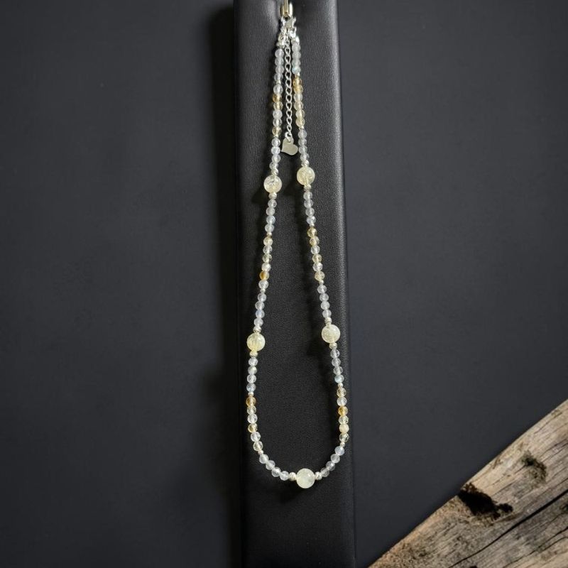Fashion, accesorii si bijuterii - Femei - Bijuterii femei - Coliere femei - Colier elegant Alba din cristale fatetate de Labradorit si Citrin cu argint 925 placat cu aur - Infinity.ro