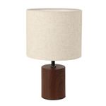 Casa si Gradina - Corpuri si surse de iluminat - Veioze si lampi - Veioze - Lampa de masa decorativa cu abajur textil si baza efect lemn, E27, 18x29.5 cm - Infinity.ro