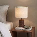 Casa si Gradina - Corpuri si surse de iluminat - Veioze si lampi - Veioze - Lampa de masa decorativa cu abajur textil si baza efect lemn, E27, 18x29.5 cm - Infinity.ro