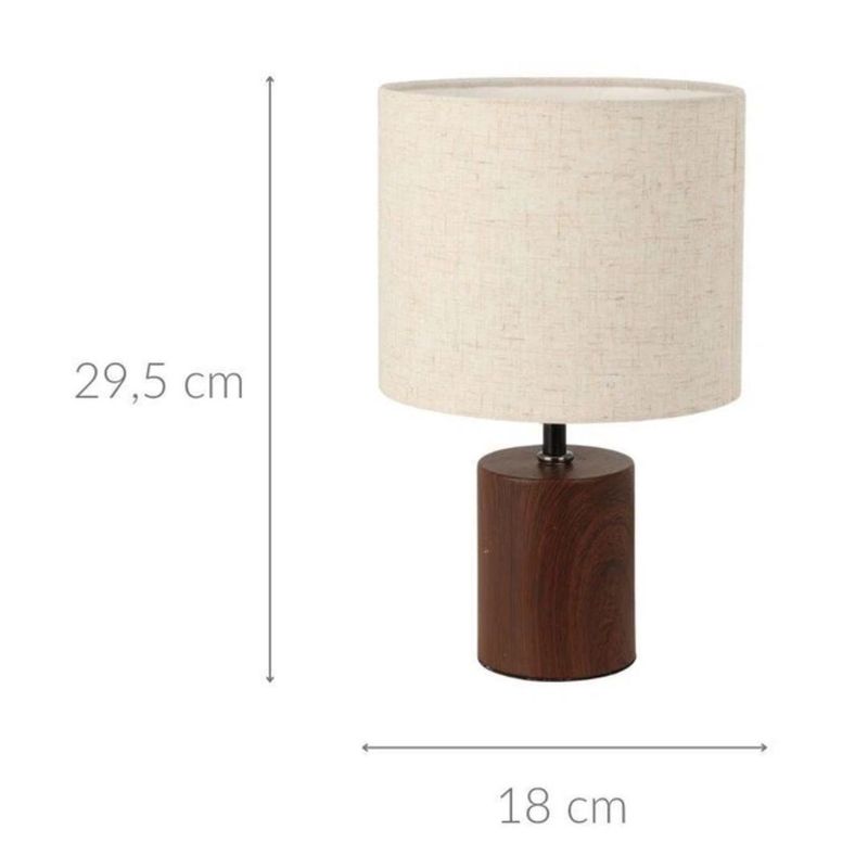 Casa si Gradina - Corpuri si surse de iluminat - Veioze si lampi - Veioze - Lampa de masa decorativa cu abajur textil si baza efect lemn, E27, 18x29.5 cm - Infinity.ro
