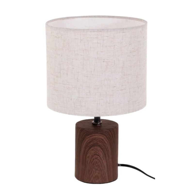 Casa si Gradina - Corpuri si surse de iluminat - Veioze si lampi - Veioze - Lampa de masa decorativa cu abajur textil si baza efect lemn, E27, 18x29.5 cm - Infinity.ro