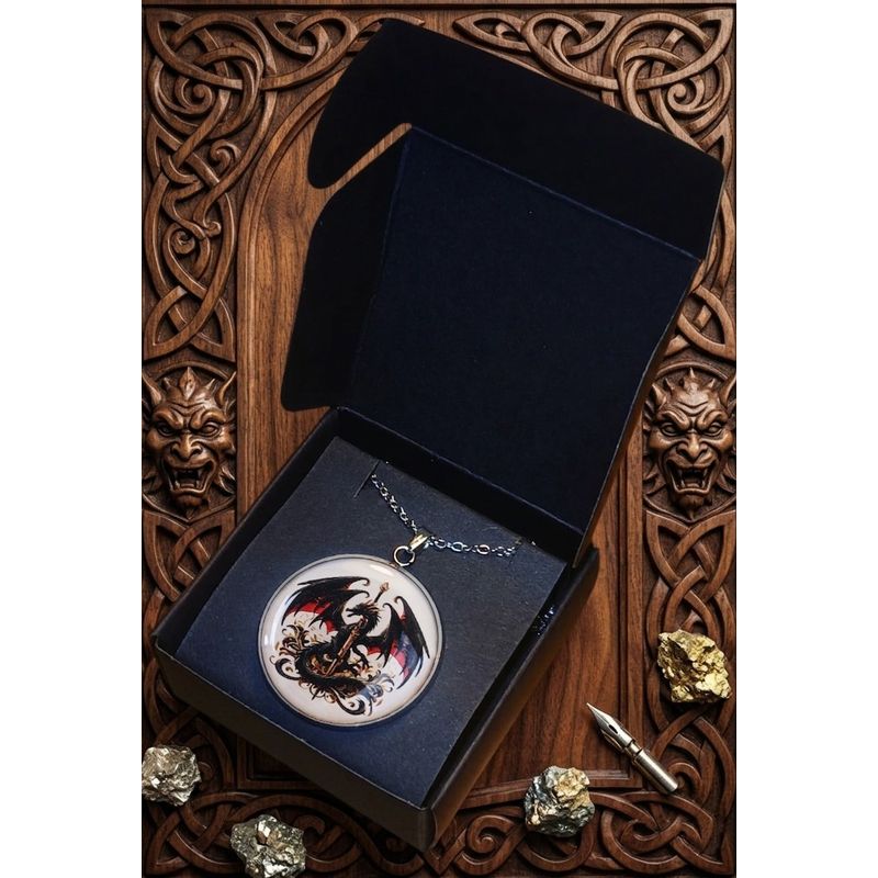 Fashion, accesorii si bijuterii - Barbati - Bijuterii barbati - Lanturi si pandantive barbati - Colier Ordinul Dragonului, in cutie cadou, design medieval, bijuterie barbati CLOD - Infinity.ro