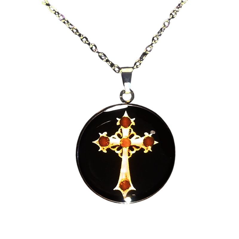 Fashion, accesorii si bijuterii - Femei - Bijuterii femei - Coliere femei - Colier Holy Cross cu strasuri, in cutie cadou, design contrastant, bijuterie unisex CLNs29 - Infinity.ro