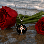 Fashion, accesorii si bijuterii - Femei - Bijuterii femei - Coliere femei - Colier Holy Cross cu strasuri, in cutie cadou, design contrastant, bijuterie unisex CLNs29 - Infinity.ro