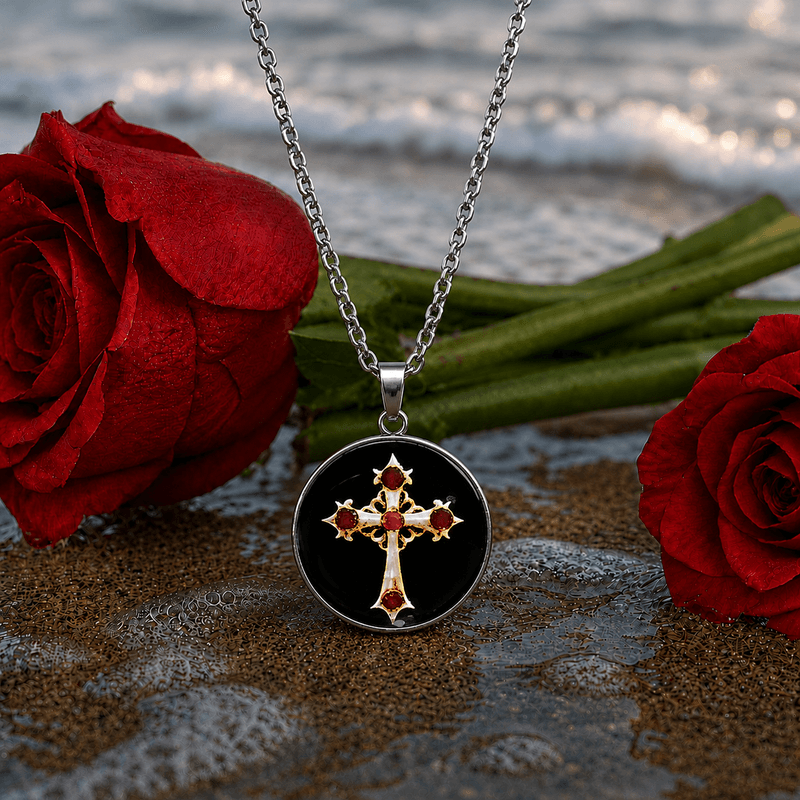 Fashion, accesorii si bijuterii - Femei - Bijuterii femei - Coliere femei - Colier Holy Cross cu strasuri, in cutie cadou, design contrastant, bijuterie unisex CLNs29 - Infinity.ro
