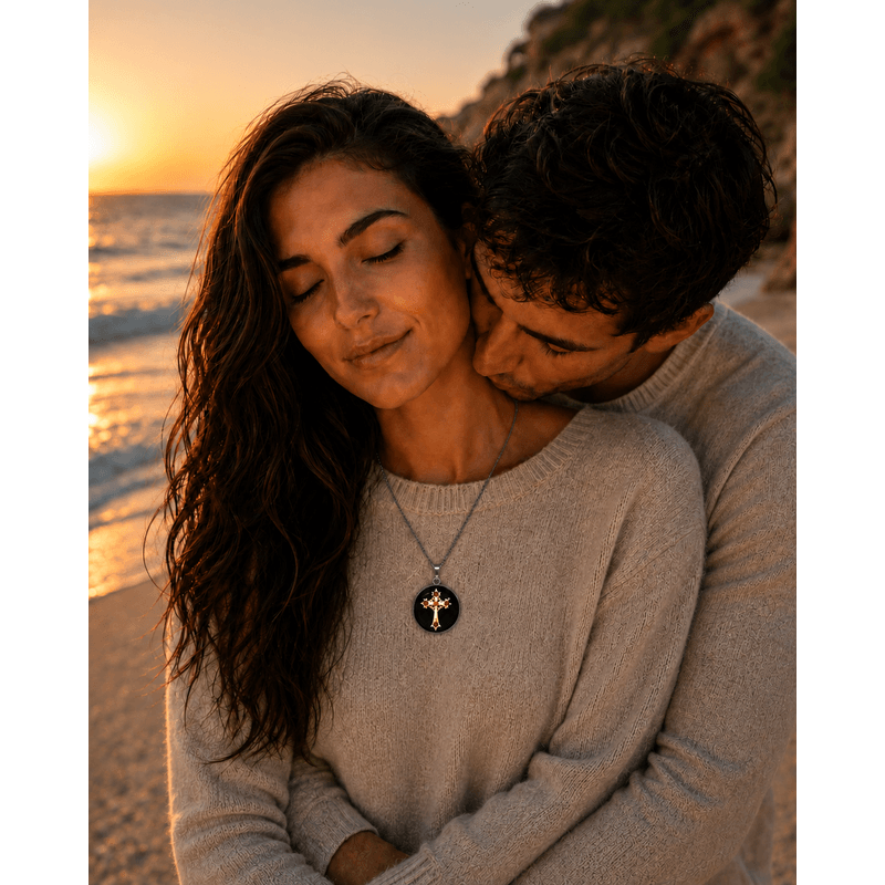 Fashion, accesorii si bijuterii - Femei - Bijuterii femei - Coliere femei - Colier Holy Cross cu strasuri, in cutie cadou, design contrastant, bijuterie unisex CLNs29 - Infinity.ro